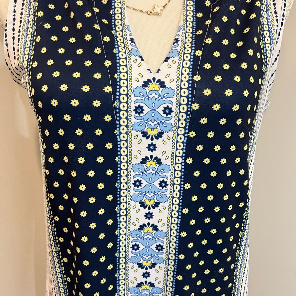 Blue and White Sleeveless Sheath Midi Dress Size Small - Picture 2 of 4